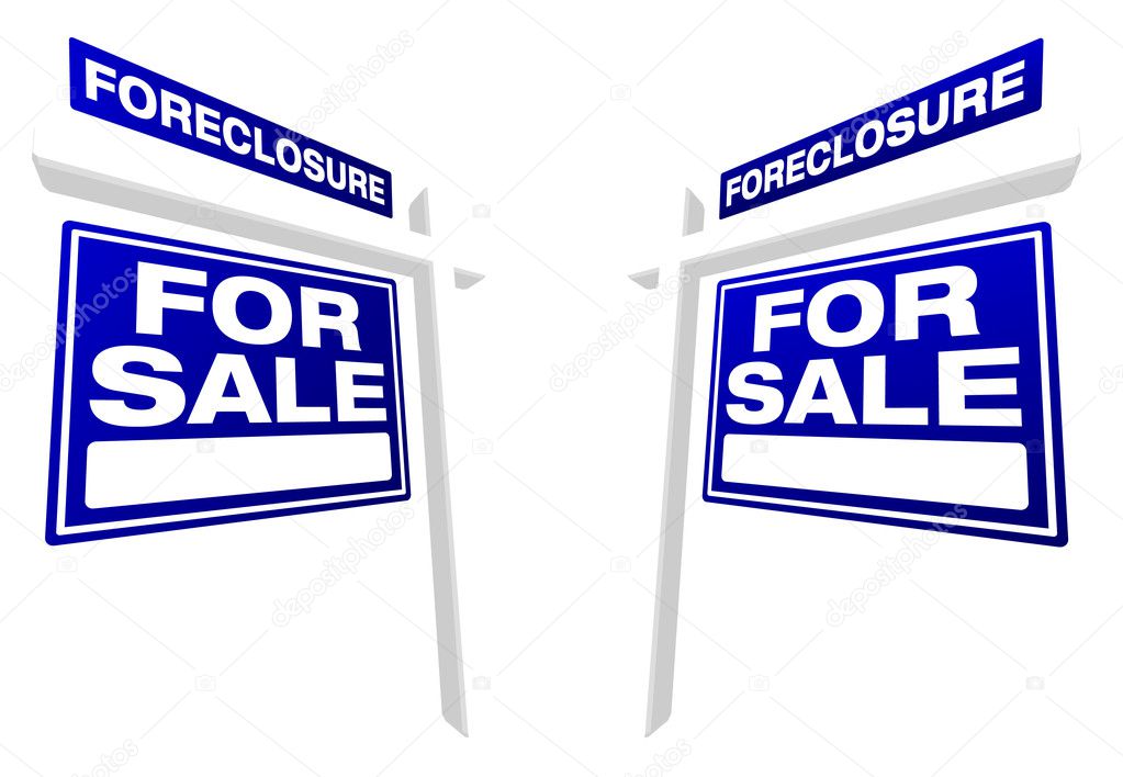 Two Blue Foreclosure Real Estate Signs