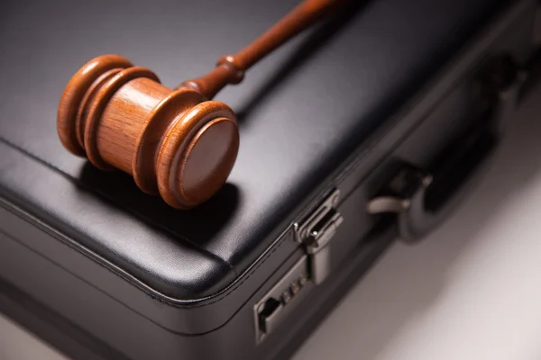 Gavel and Black Leather Briefcase — Stock Photo, Image