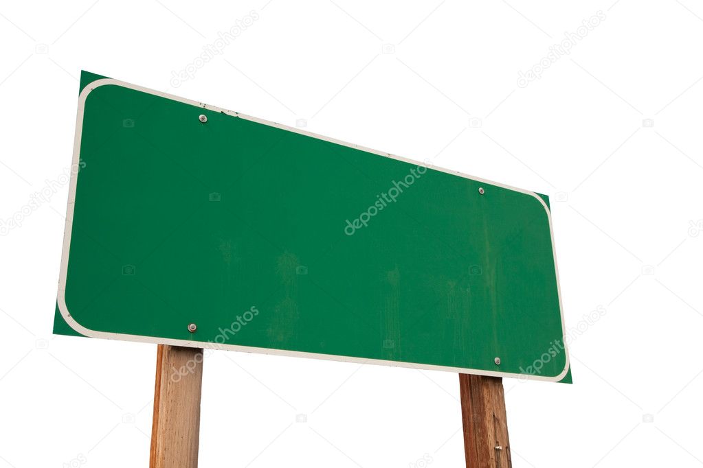 Blank Green Road Sign Isolated on White