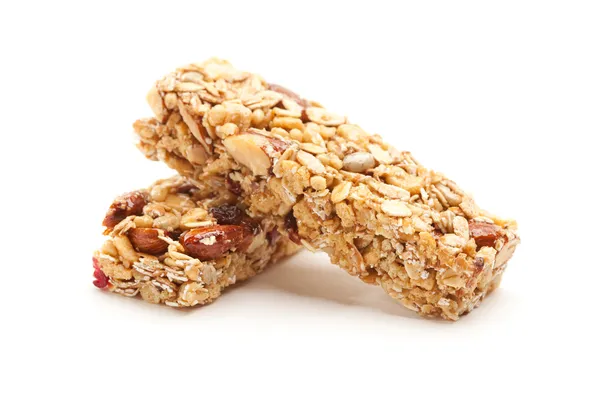 Dva výživné granola bary, samostatný — Stock fotografie