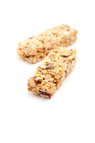 Duas barras de granola nutritivas isoladas — Fotografia de Stock