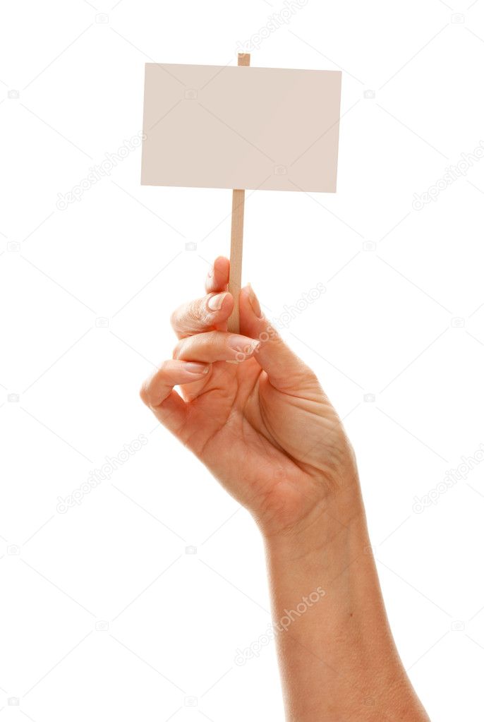 Woman Holding Blank White Sign Isolated