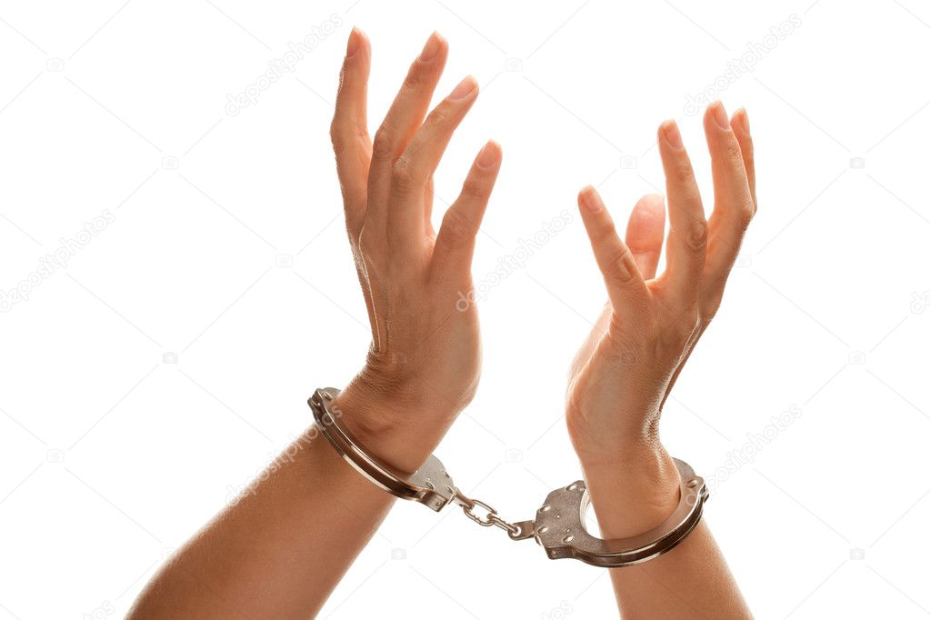 Handcuffed Woman Desperately Reaching