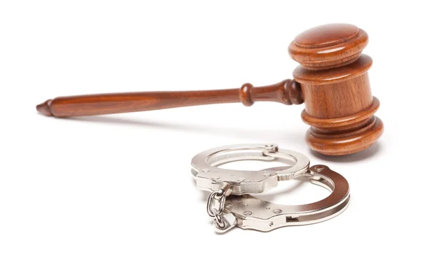 Gavel and Handcuffs Isolated on White — Stock Photo, Image