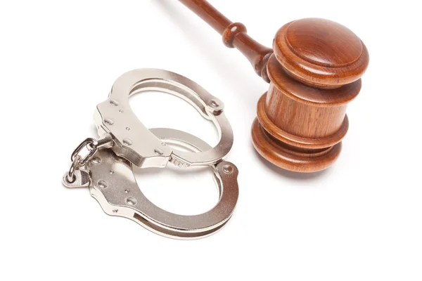 Gavel and Handcuffs Isolated on White — Stock Photo, Image