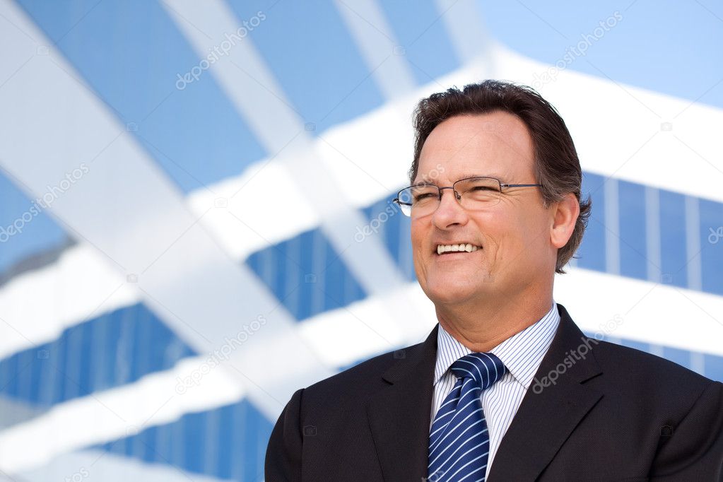 Smiling Businessman in Suit Outside