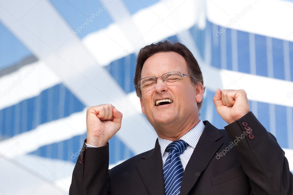 Excited Businessman in Suit and Tie