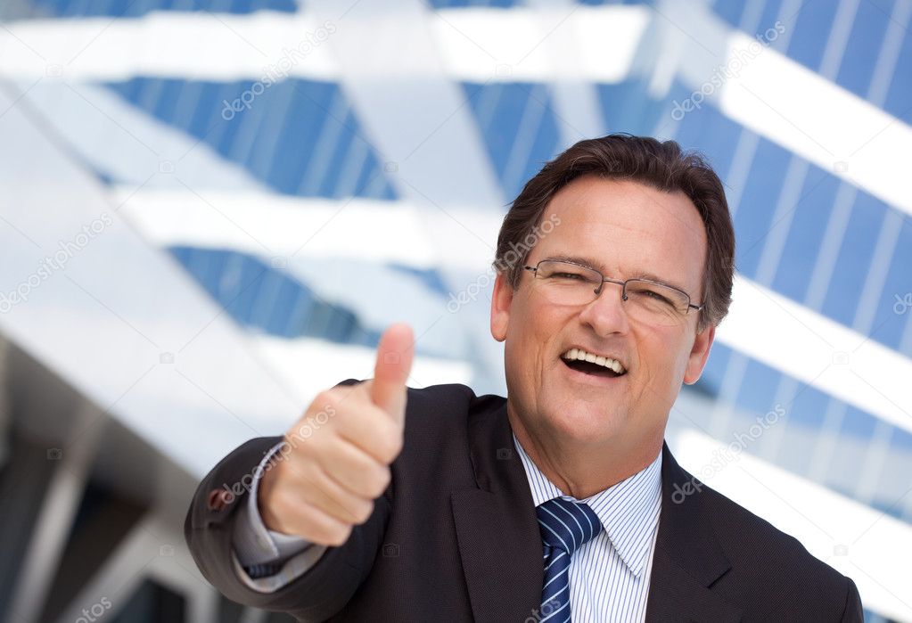 Businessman Outside with Thumbs Up