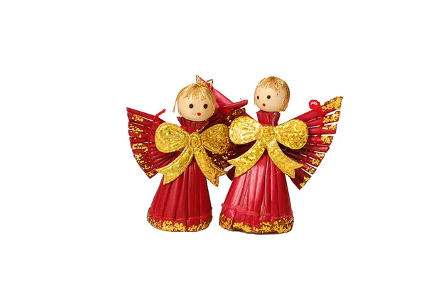 Decorações de Natal - anjos vermelhos de palha — Fotografia de Stock