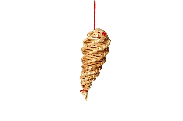 Straw Christmas decoration cone — Stock Photo, Image