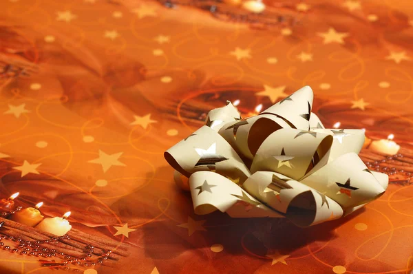 オレンジ色のクリスマス ボックス リボン ディテール — ストック写真