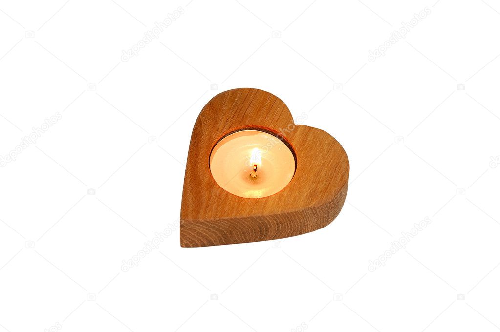 Isolated wooden heart candlestick