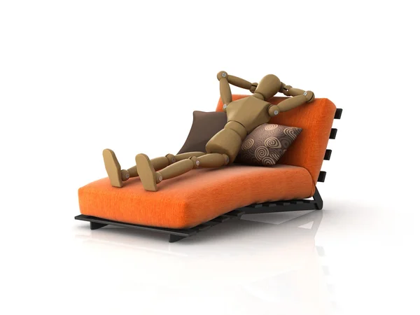 Dřevěný muž relaxační — Stock fotografie