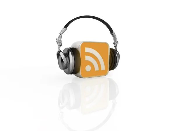 Logotipo RSS com fones de ouvido — Fotografia de Stock