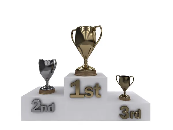 Подиум победителей с трофеями — стоковое фото
