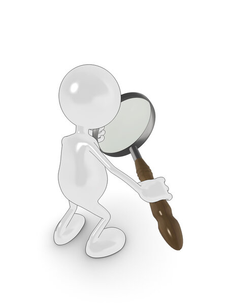 3d cartoon character searching with magnifying glass. Please see my portfolio for more in the series.