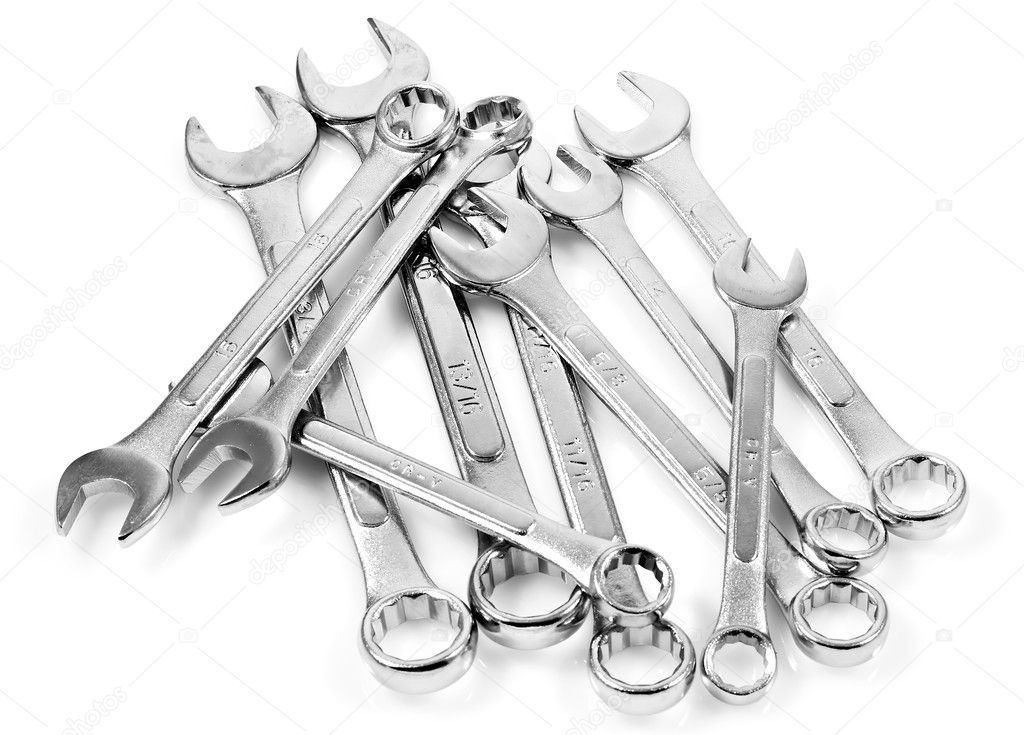 Chrome spanners in a white background