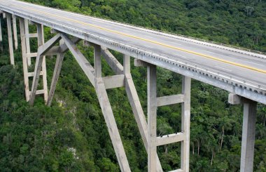 Tall bridge crossing a green valley clipart