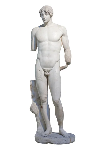 Oud standbeeld van een jonge man van permanente — Stockfoto