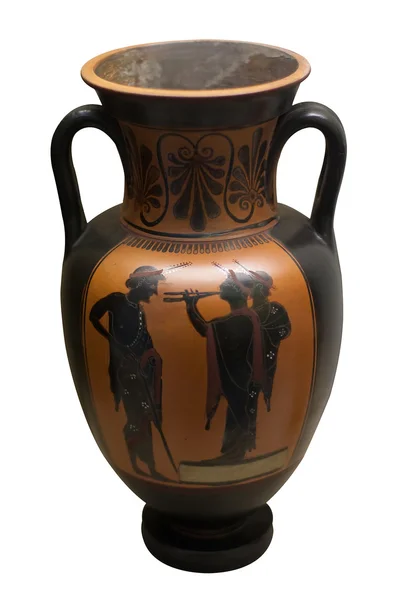 Ancient greek vase in black over red ceramic — Stock Photo, Image