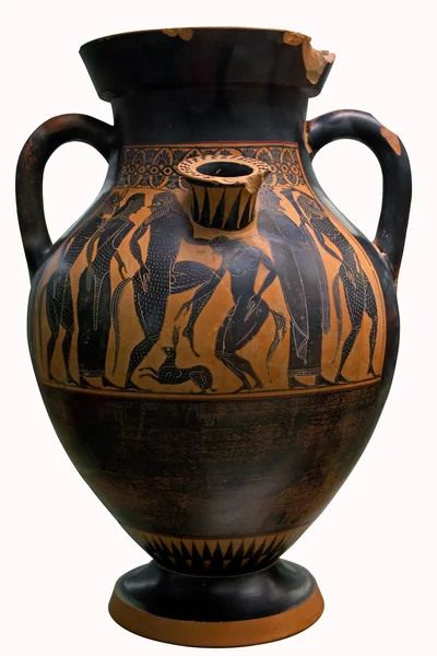 Antieke Griekse vaas in zwart-wit over rode keramiek — Stockfoto