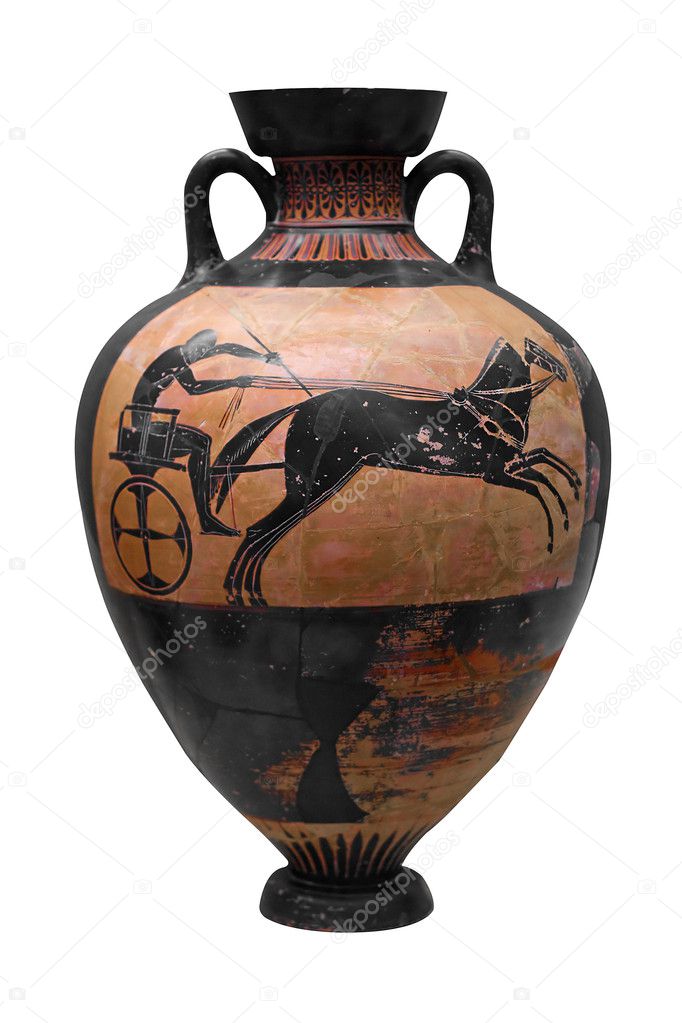 Ancient greek vasedepicting a chariot