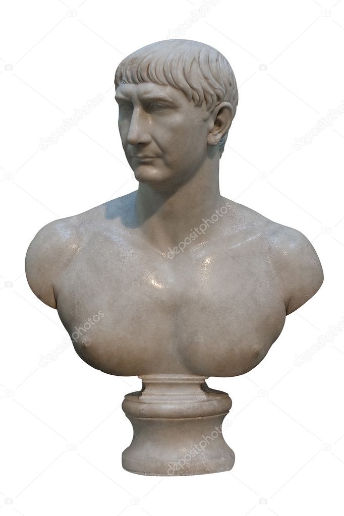White marble bust of the roman emperor Trajan