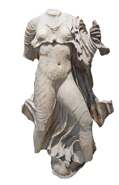 Estátua em pedra branca de um wom meio nu — Fotografia de Stock