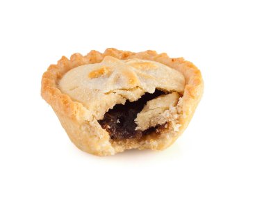 Christmas mince pie with a bite mark
