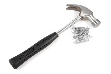 Hammer and nails on a white background clipart