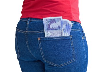 British pounds sticking out of a pocket clipart