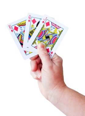 Hand holding a set of playing cards clipart