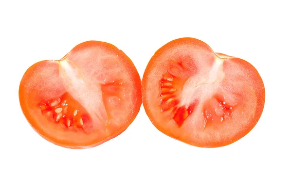 Metades de tomate sobre um fundo branco — Fotografia de Stock