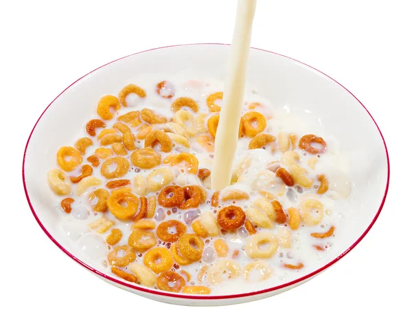 Cuenco de cereal de desayuno con leche — Foto de Stock