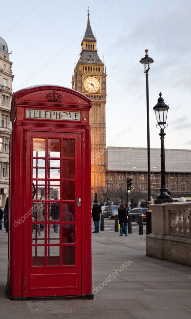 A red phone in London and Big Ben