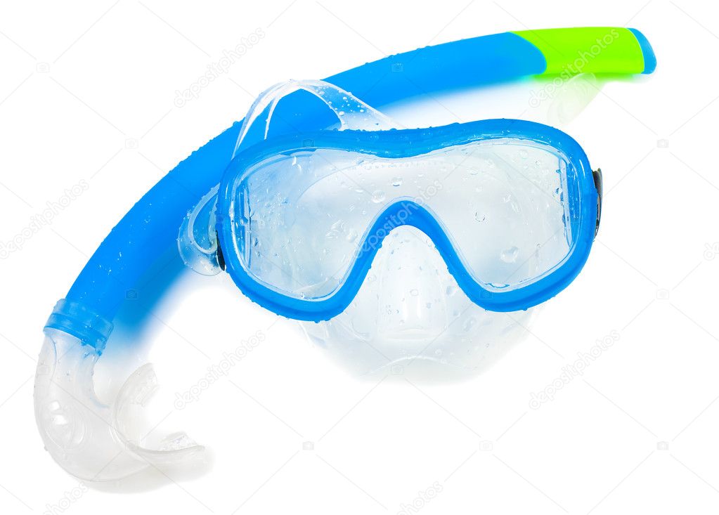 Swimming mask and snorkel on white