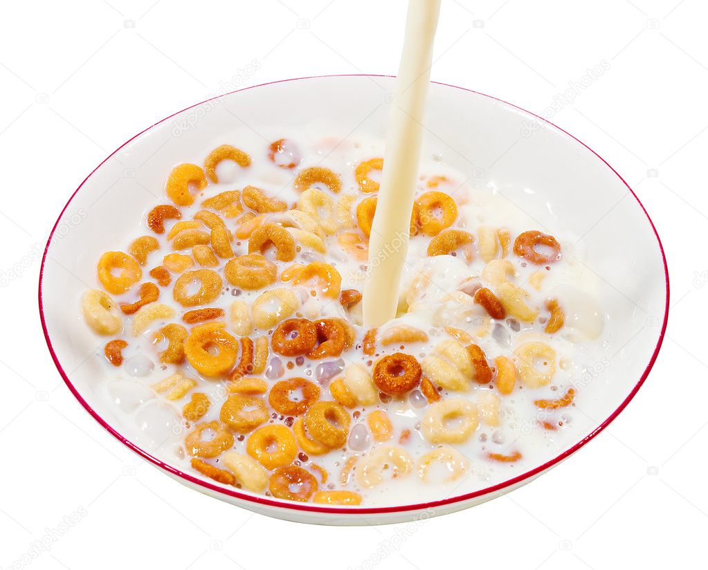 Bowl of breakfast cereal with milk