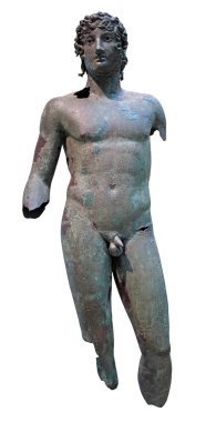 Greek bronze statue of nude young man clipart