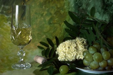 White wine with fruits and flower