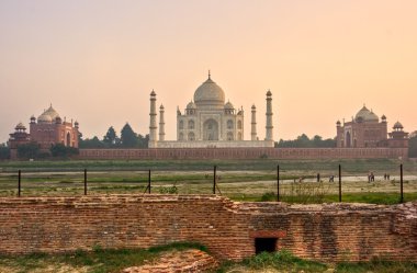 gün batımında, agra, uttar pradesh, Hindistan Taj mahal.