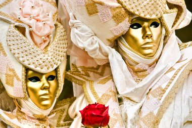 Golden mask with Red rose. clipart