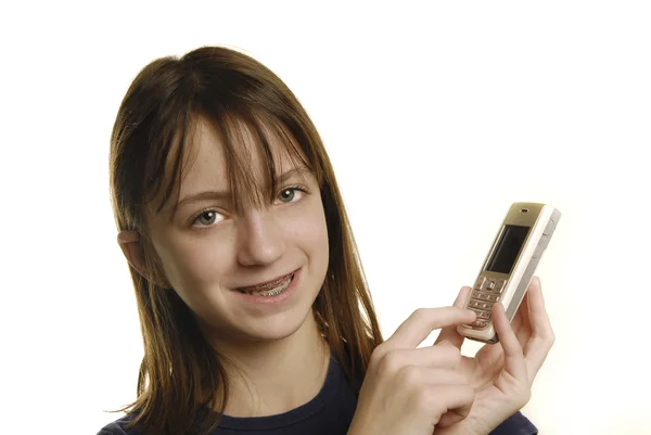 浅谈手机的年轻女孩 — 图库照片