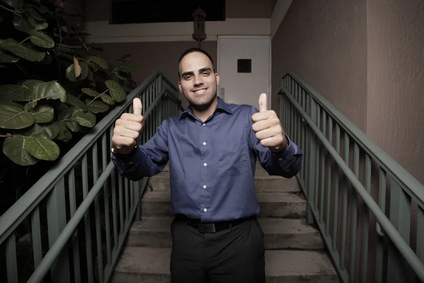Businessman gesturing with two thumbs up — Stock Photo, Image