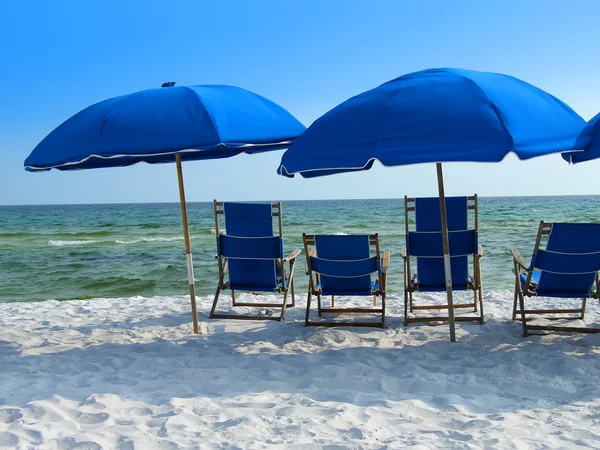 Blue beach umbrellas — Stock Photo, Image