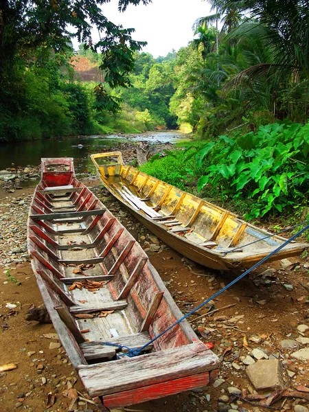 Boats beside a Borneo river — Stock Photo, Image