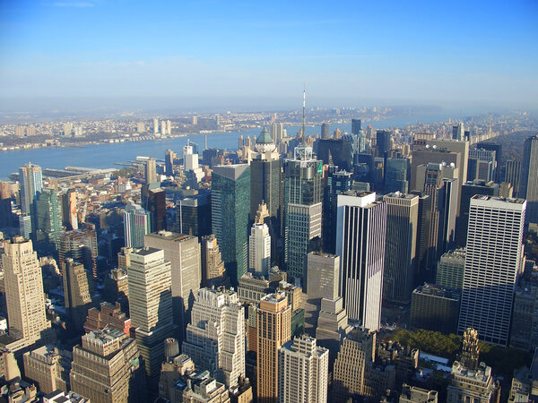 View over north west Manhattan, New Jersey, Hudson river from Empire State building in the morning, New York