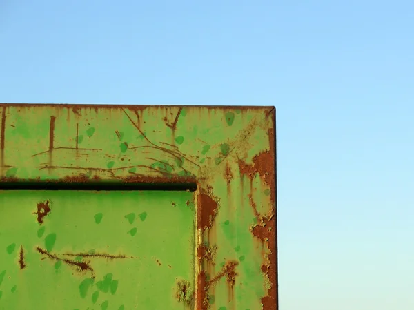 Green metal barrier corner — Stock Photo, Image