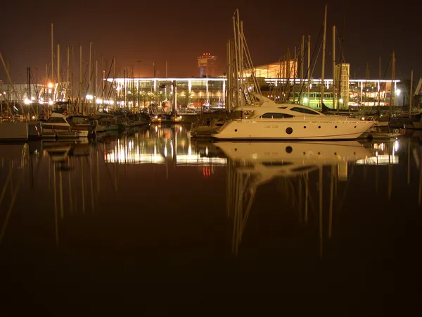 Barcelona harbour by night — Stock Photo, Image