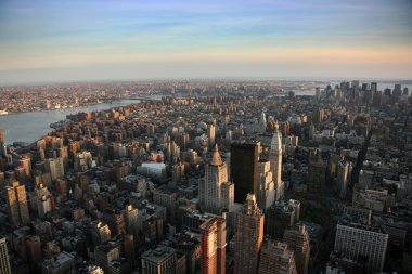 Aerial view over east lower Manhattan clipart