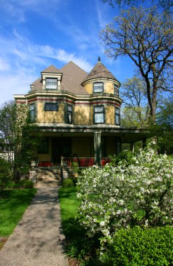 Traditional wooden house in Oak Park clipart